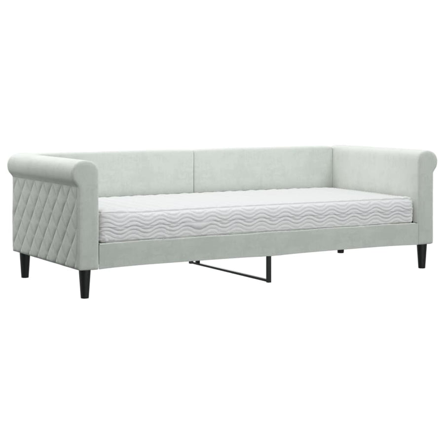 Slaapbank Fluweel 80 x 200 cm Lichtgrijs met matras