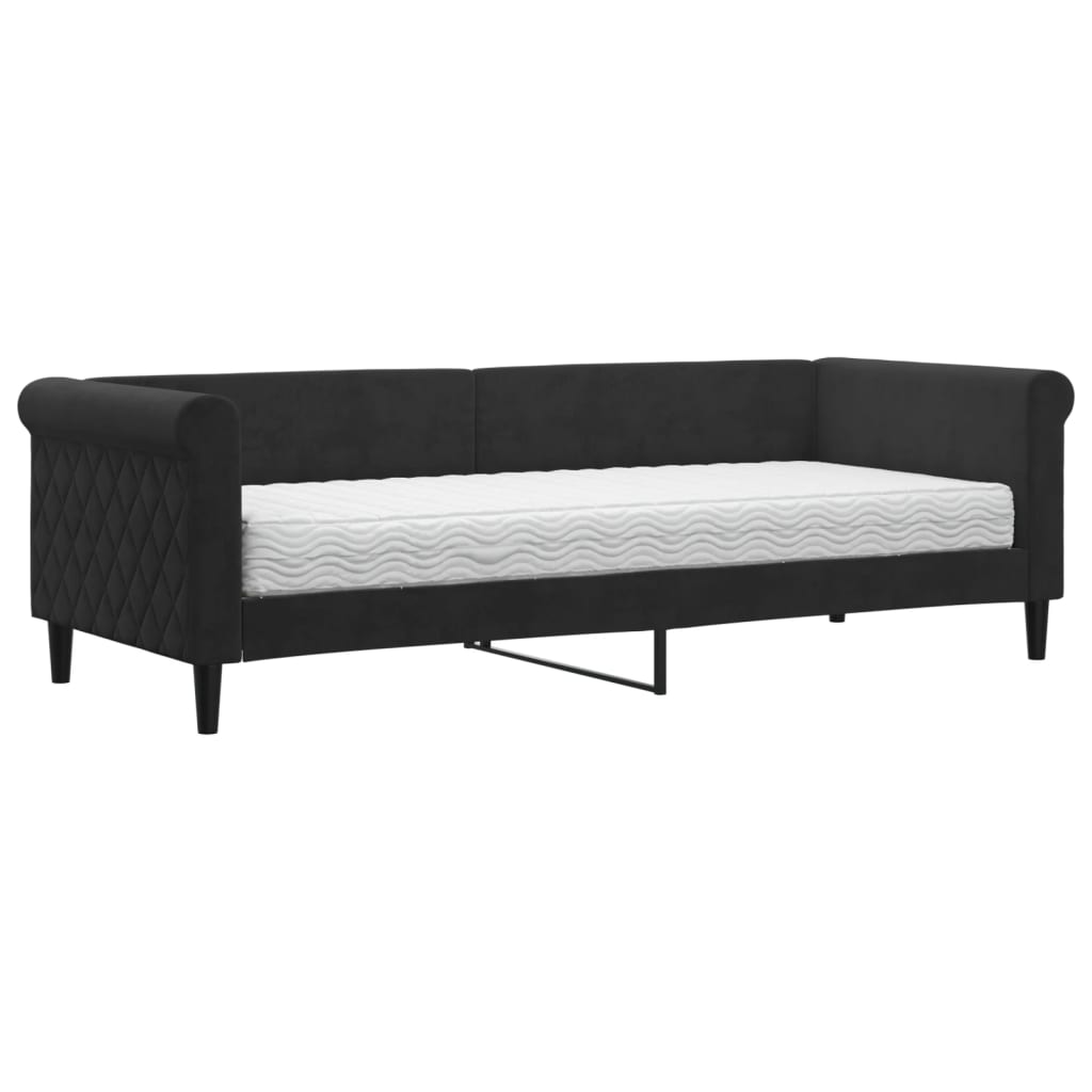 Slaapbank Fluweel 80 x 200 cm Zwart met matras