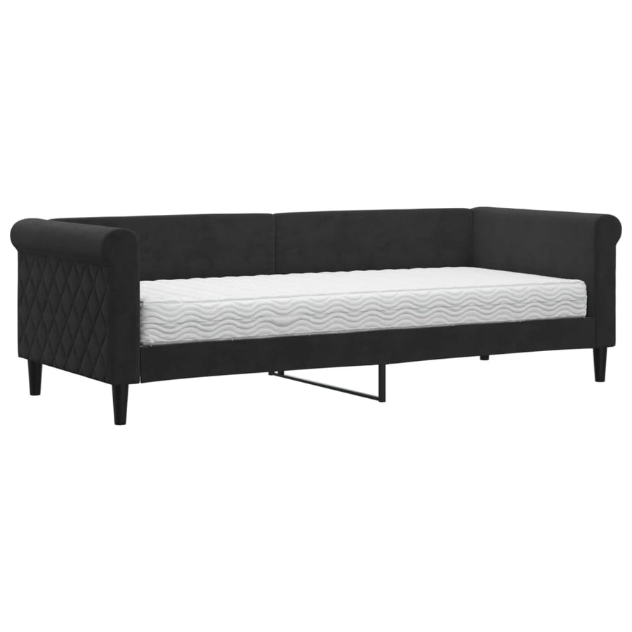 Slaapbank Fluweel 80 x 200 cm Zwart met matras