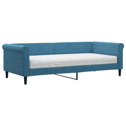 Slaapbank Fluweel Blauw 90 x 200 cm met matras