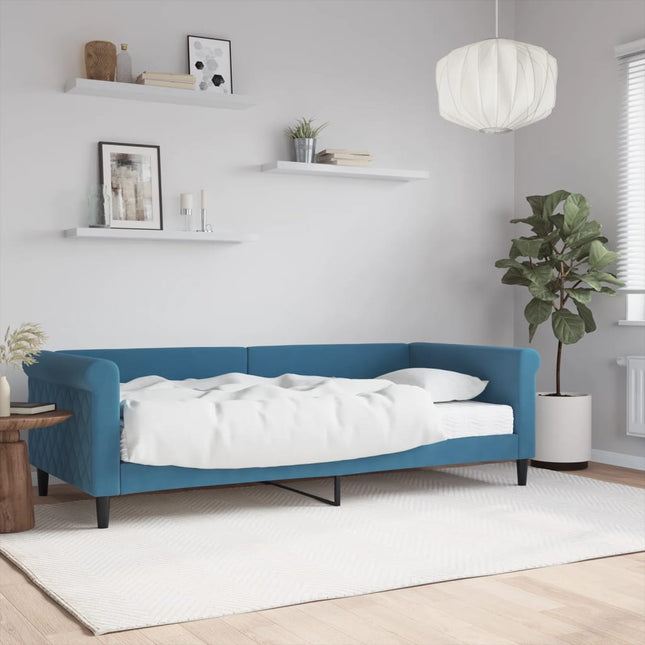 Slaapbank Fluweel Blauw 90 x 200 cm met matras