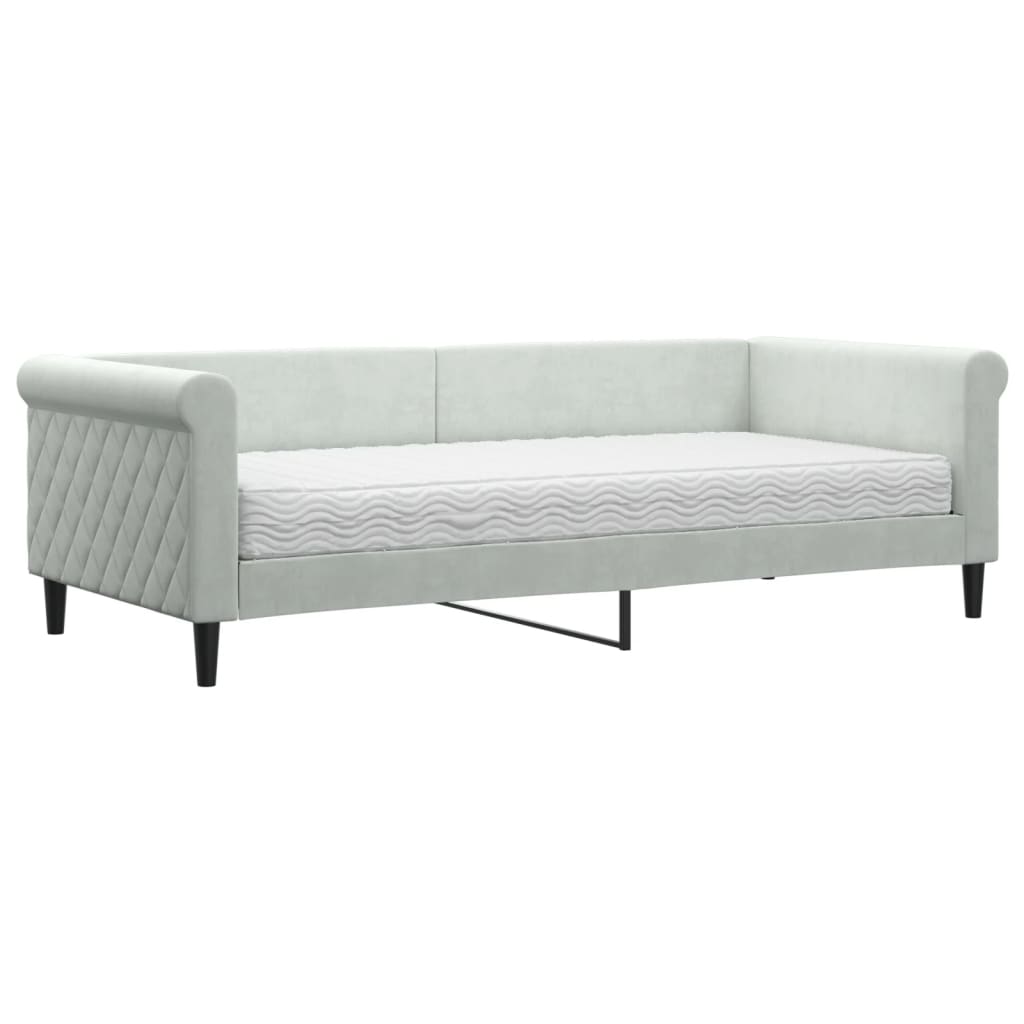 Slaapbank Fluweel 90 x 200 cm Lichtgrijs met matras