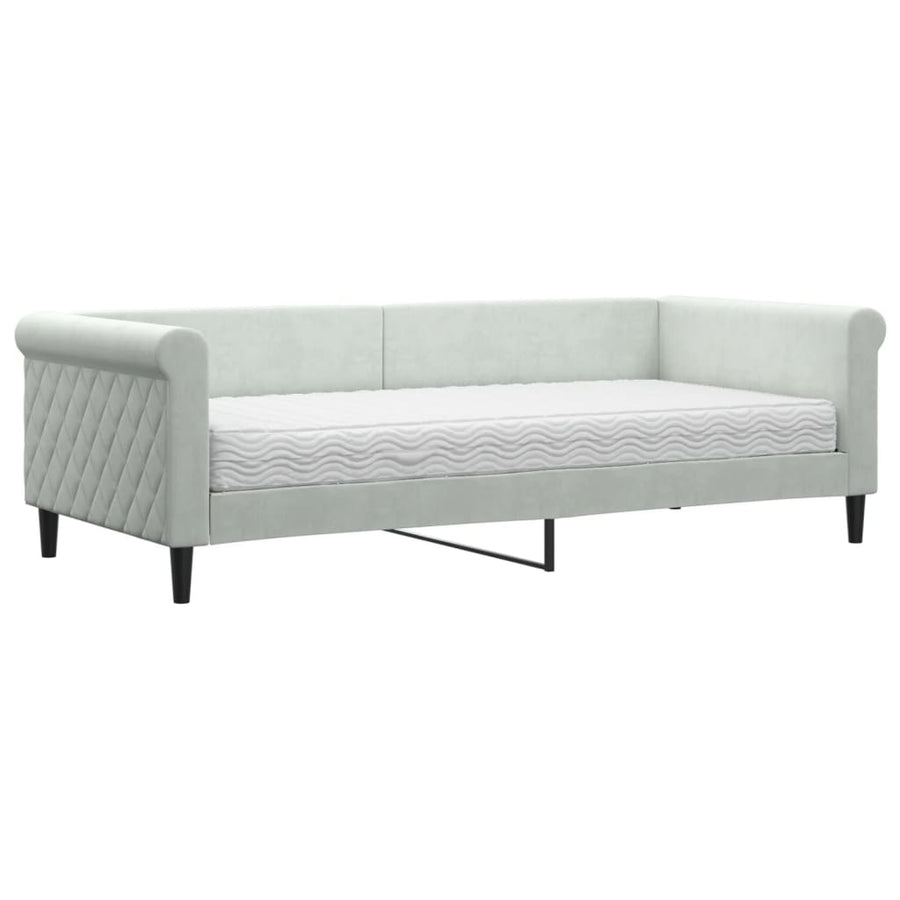 Slaapbank Fluweel 90 x 200 cm Lichtgrijs met matras