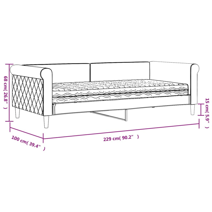 Slaapbank Fluweel 90 x 200 cm Lichtgrijs met matras