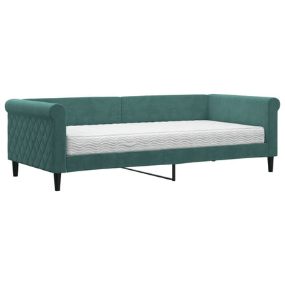 Slaapbank met matras 90x200 cm fluweel donkergroen