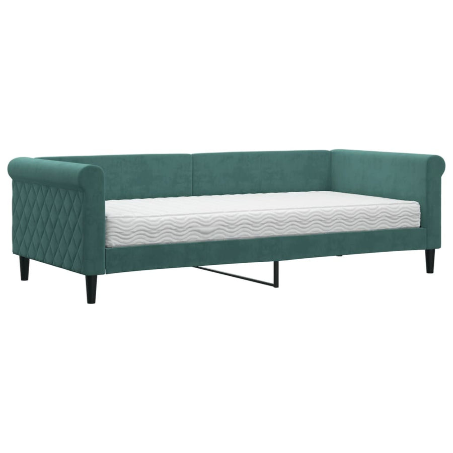 Slaapbank met matras 90x200 cm fluweel donkergroen