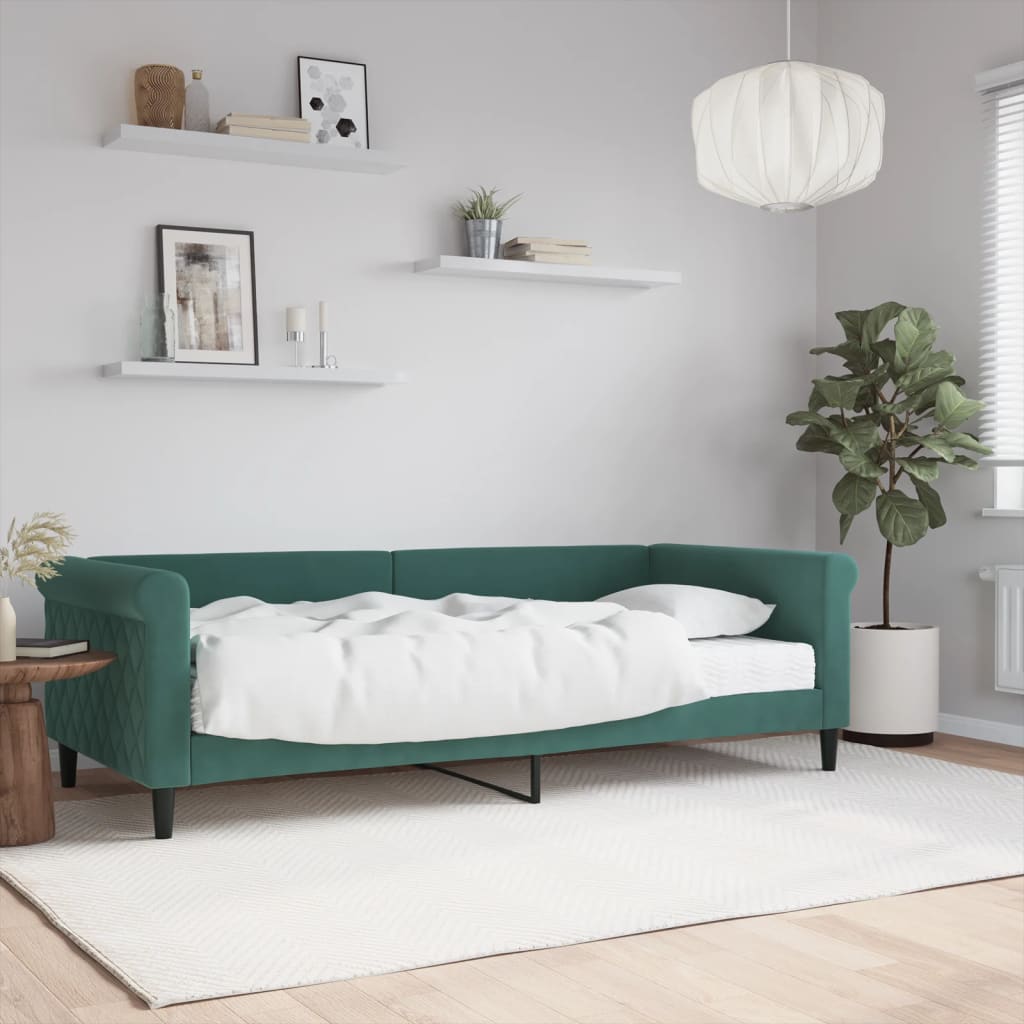 Slaapbank met matras 90x200 cm fluweel donkergroen