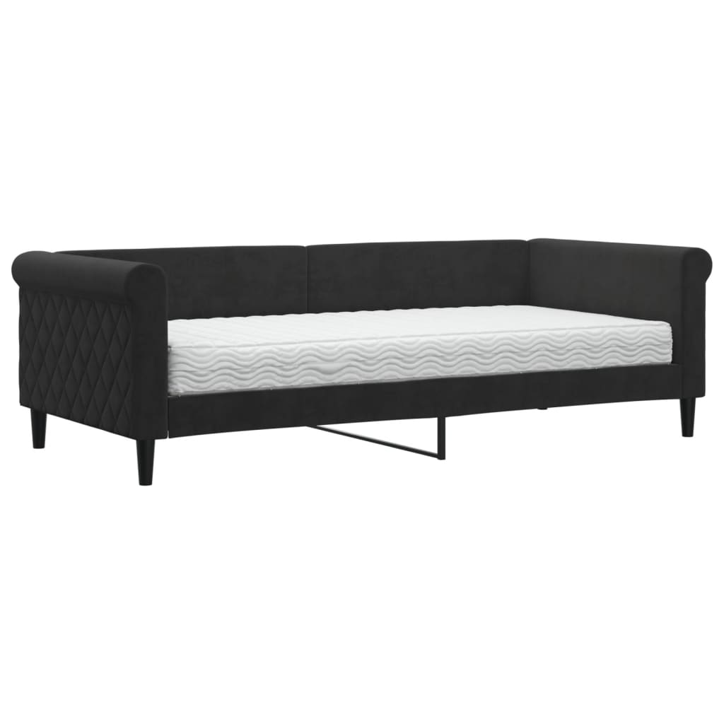 Slaapbank Fluweel 90 x 200 cm Zwart met matras