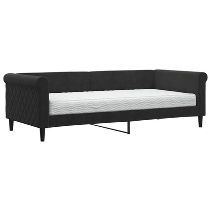 Slaapbank Fluweel 90 x 200 cm Zwart met matras