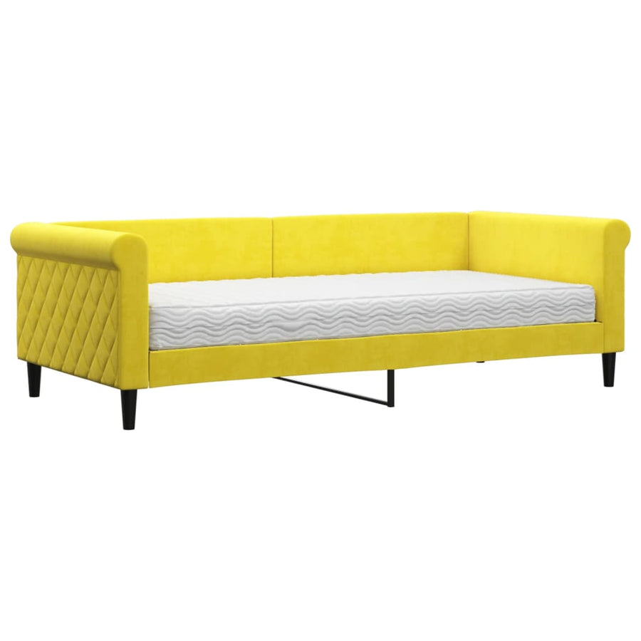 Slaapbank Fluweel 90 x 200 cm Geel met matras