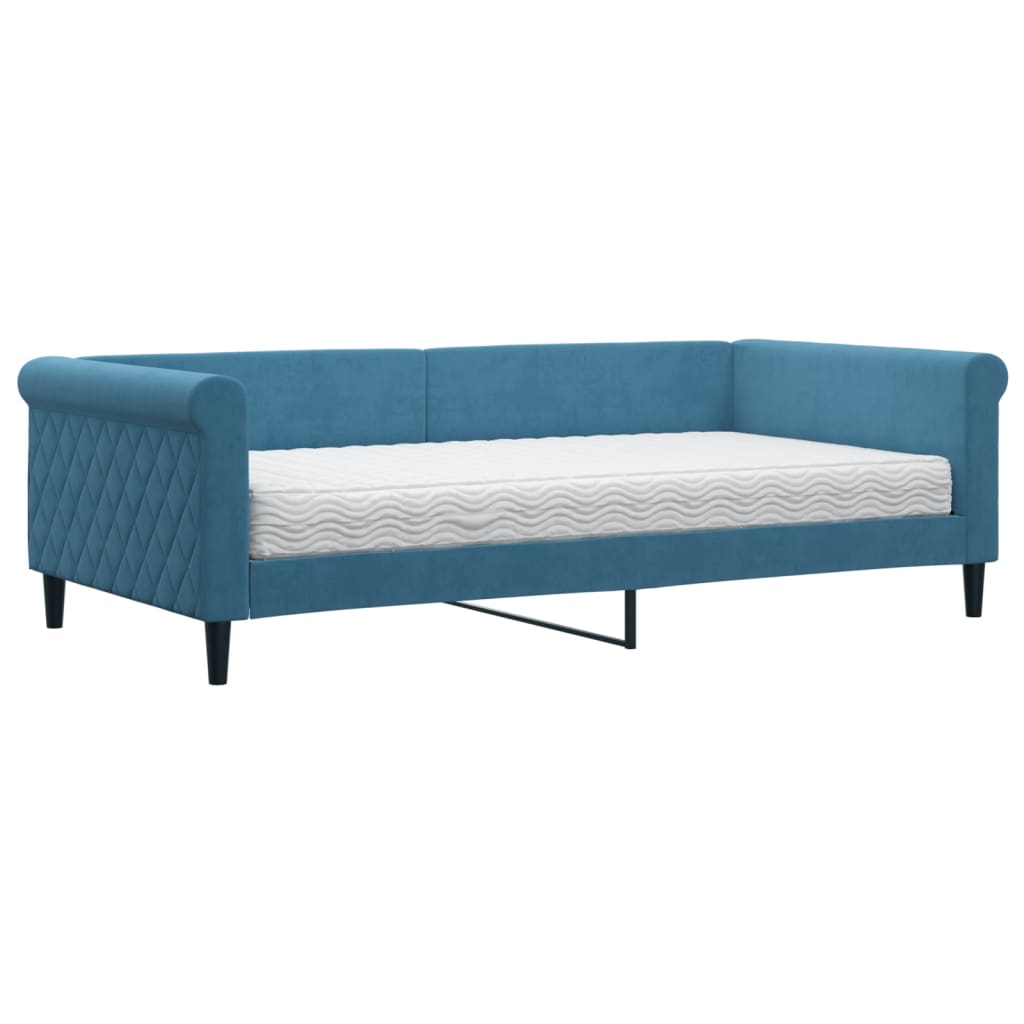 Slaapbank Fluweel 100 x 200 cm Blauw met matras