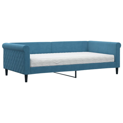 Slaapbank Fluweel 100 x 200 cm Blauw met matras