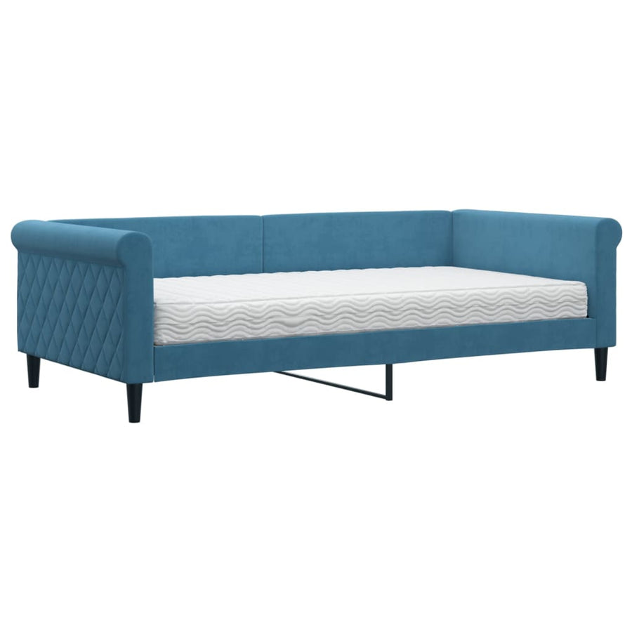 Slaapbank Fluweel 100 x 200 cm Blauw met matras