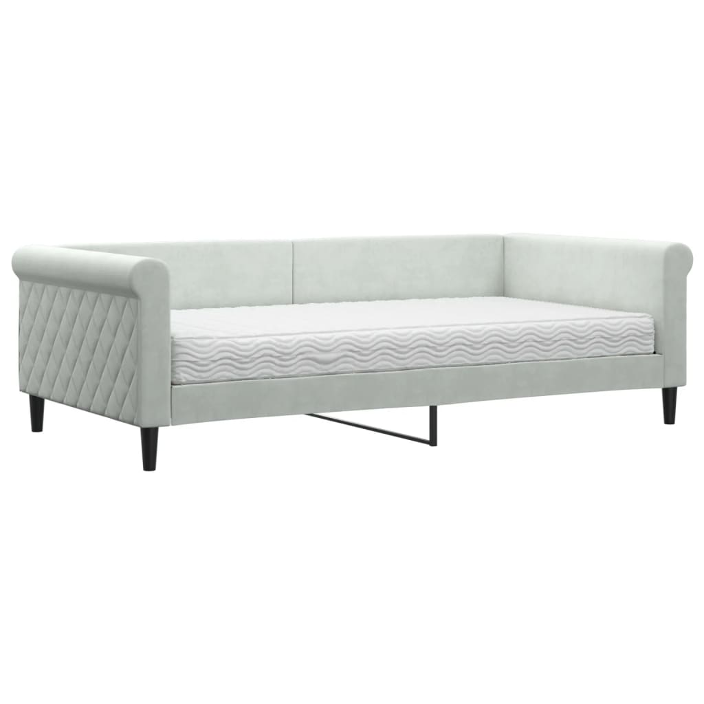 Slaapbank Fluweel 100 x 200 cm Lichtgrijs met matras