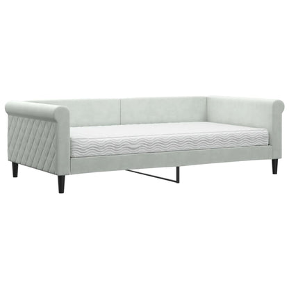 Slaapbank Fluweel 100 x 200 cm Lichtgrijs met matras