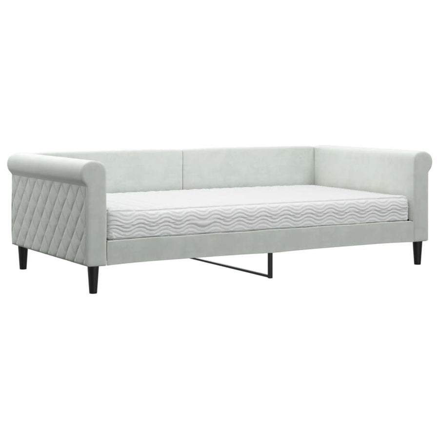 Slaapbank Fluweel 100 x 200 cm Lichtgrijs met matras