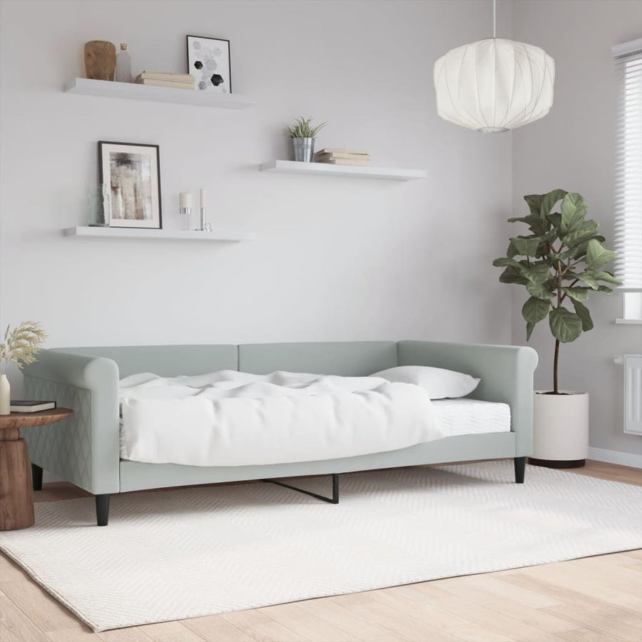 Slaapbank Fluweel 100 x 200 cm Lichtgrijs met matras