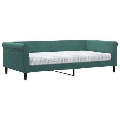 Slaapbank Fluweel 100 x 200 cm Donkergroen met matras