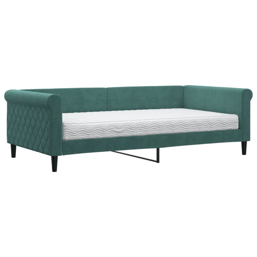 Slaapbank Fluweel 100 x 200 cm Donkergroen met matras