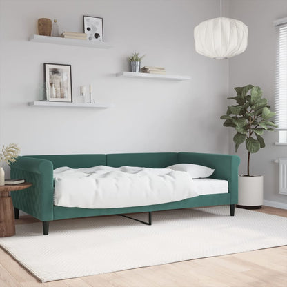 Slaapbank Fluweel 100 x 200 cm Donkergroen met matras
