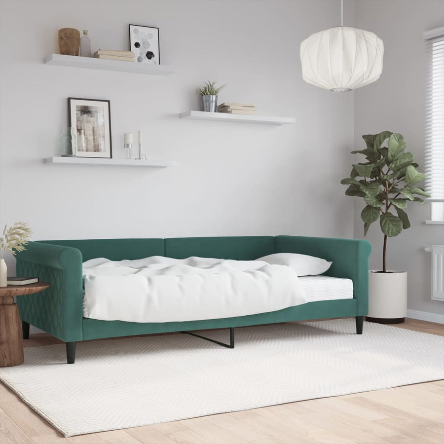 Slaapbank Fluweel 100 x 200 cm Donkergroen met matras