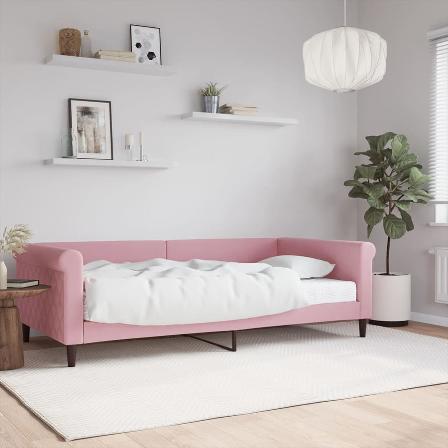 Slaapbank Fluweel Roze 100 x 200 cm met matras