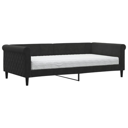 Slaapbank Fluweel 100 x 200 cm Zwart met matras