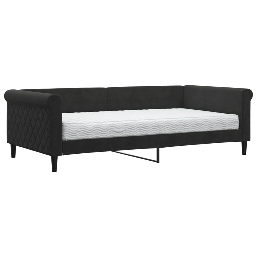 Slaapbank Fluweel 100 x 200 cm Zwart met matras