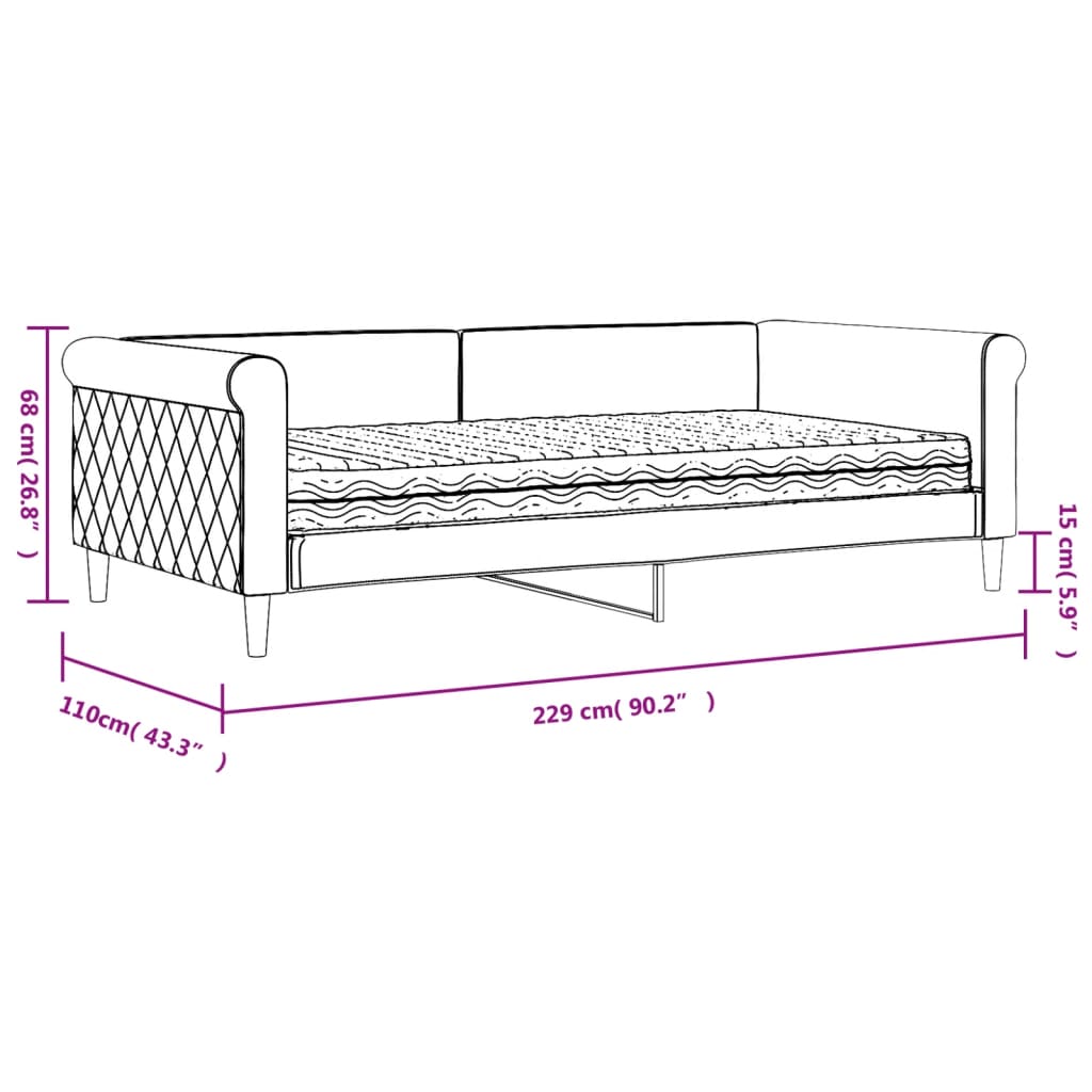 Slaapbank Fluweel 100 x 200 cm Zwart met matras