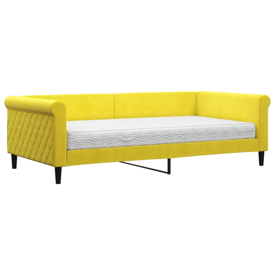 Slaapbank met matras 100x200 cm fluweel geel