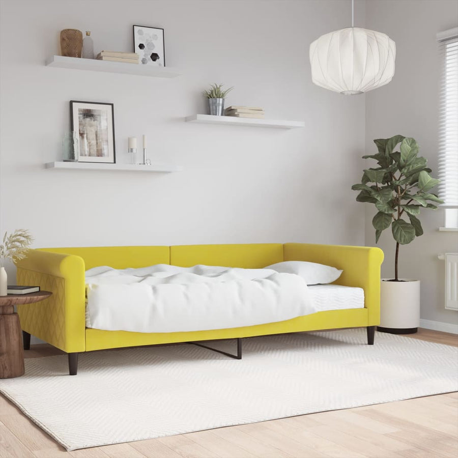 Slaapbank met matras 100x200 cm fluweel geel