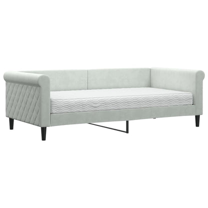 Slaapbank Fluweel 90 x 190 cm Lichtgrijs met matras