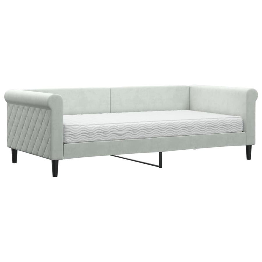Slaapbank Fluweel 90 x 190 cm Lichtgrijs met matras