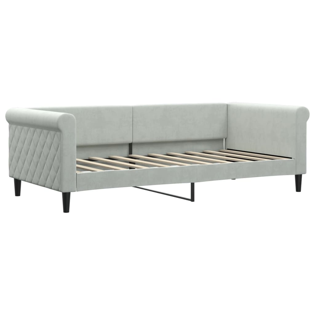Slaapbank Fluweel 90 x 190 cm Lichtgrijs met matras