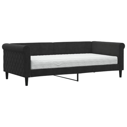 Slaapbank Fluweel 90 x 190 cm Zwart met matras