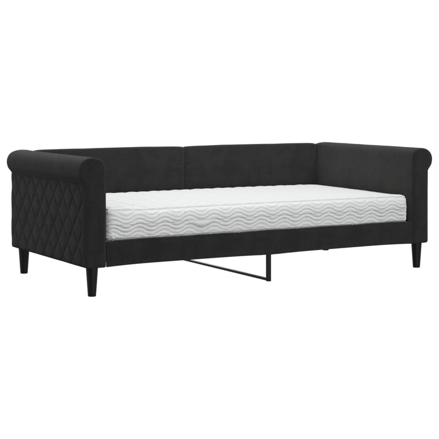Slaapbank Fluweel 90 x 190 cm Zwart met matras
