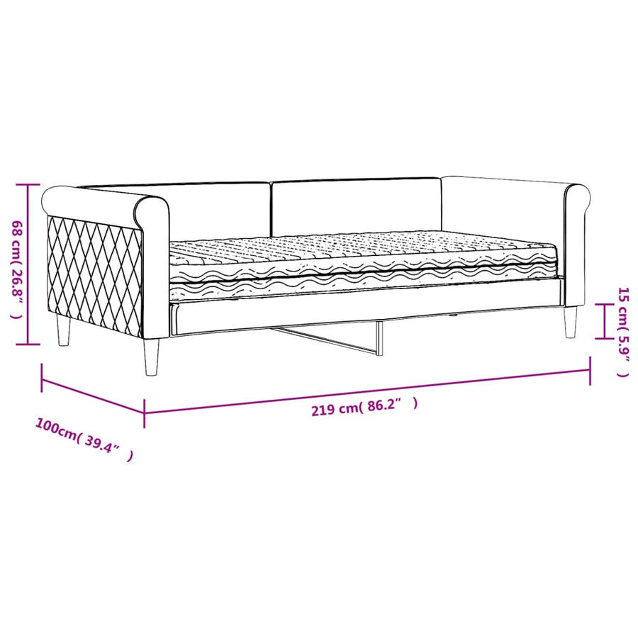 Slaapbank Fluweel 90 x 190 cm Zwart met matras