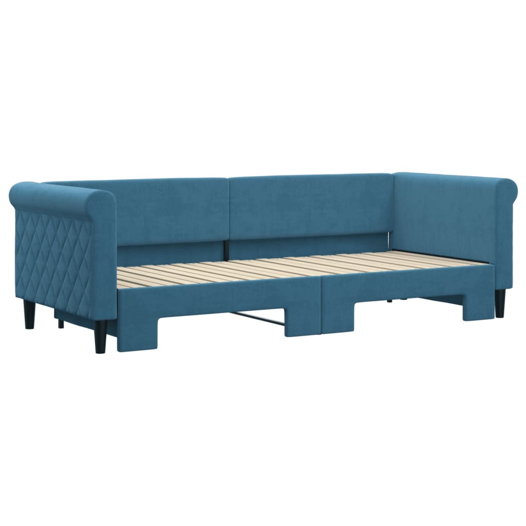 Slaapbank met onderschuifbed 80x200 cm fluweel blauw