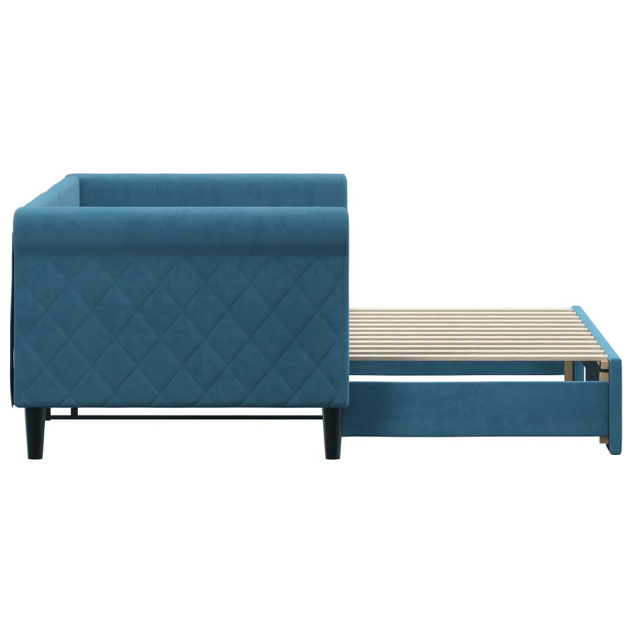 Slaapbank met onderschuifbed 80x200 cm fluweel blauw