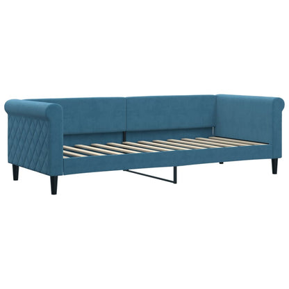 Slaapbank met onderschuifbed 80x200 cm fluweel blauw