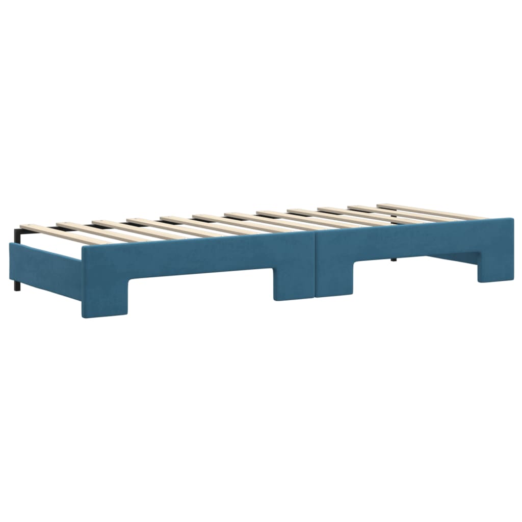 Slaapbank met onderschuifbed 80x200 cm fluweel blauw