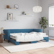 Slaapbank met onderschuifbed 80x200 cm blauw fluweel