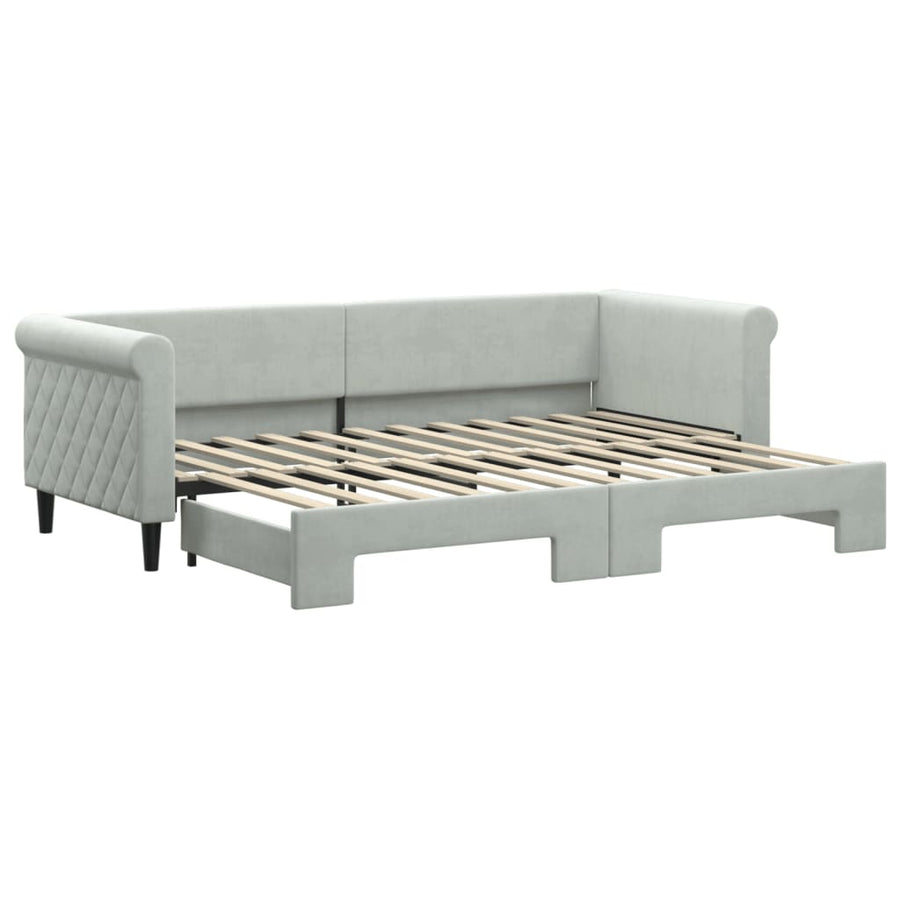 Slaapbank Fluweel 80 x 200 cm Lichtgrijs met onderschuifbed