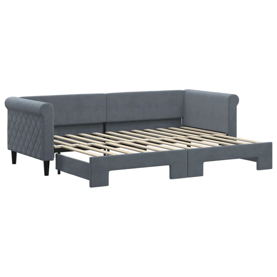 Slaapbank met onderschuifbed 80x200 cm fluweel donkergrijs