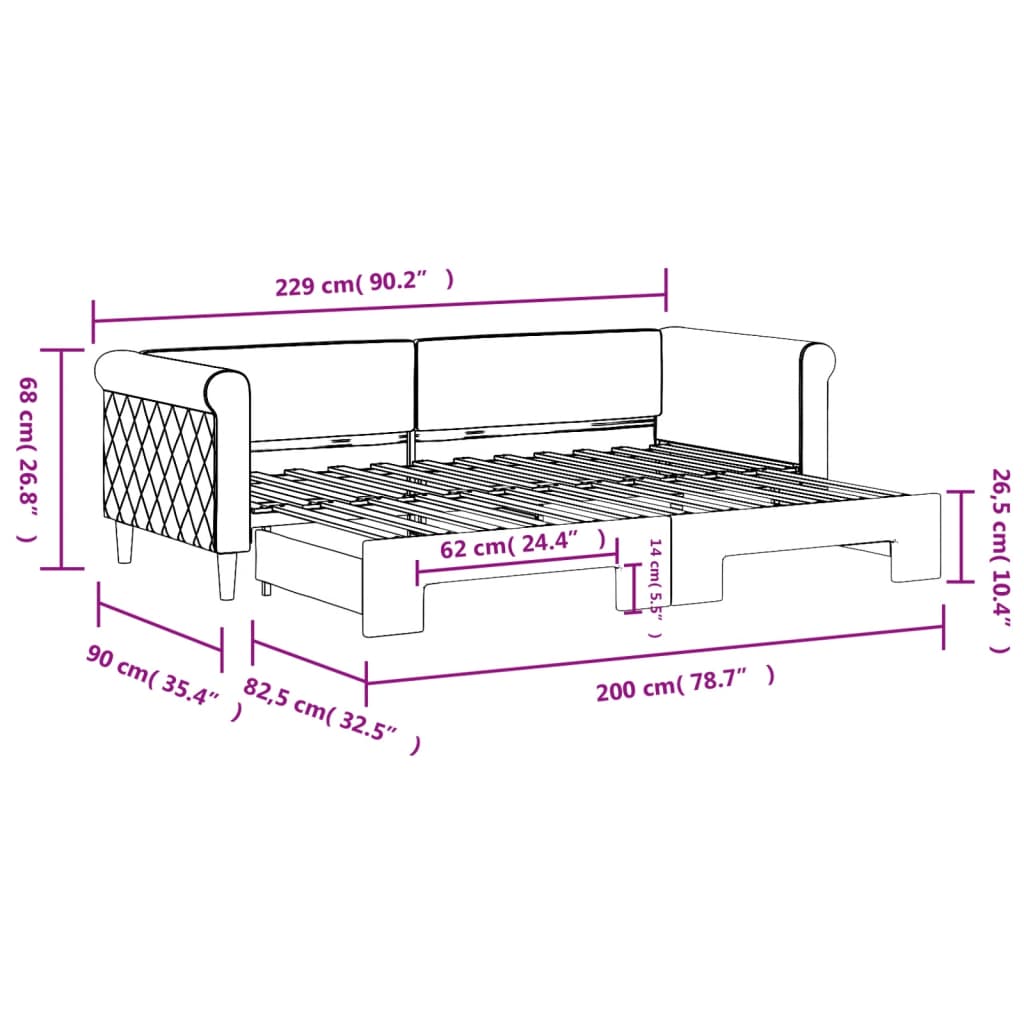Slaapbank met onderschuifbed 80x200 cm fluweel donkergrijs