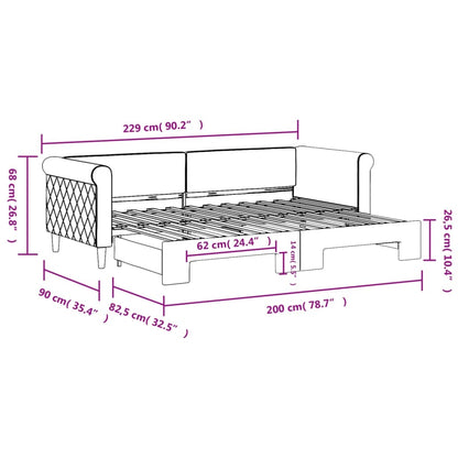 Slaapbank met onderschuifbed 80x200 cm fluweel donkergrijs