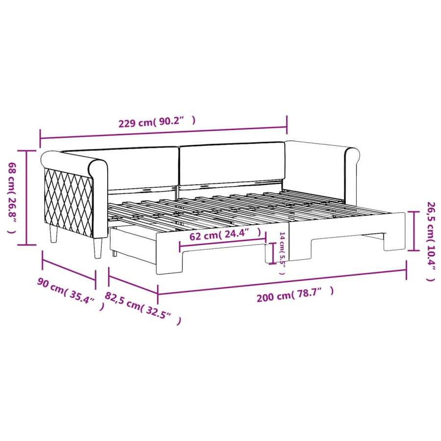 Slaapbank met onderschuifbed 80x200 cm fluweel donkergrijs