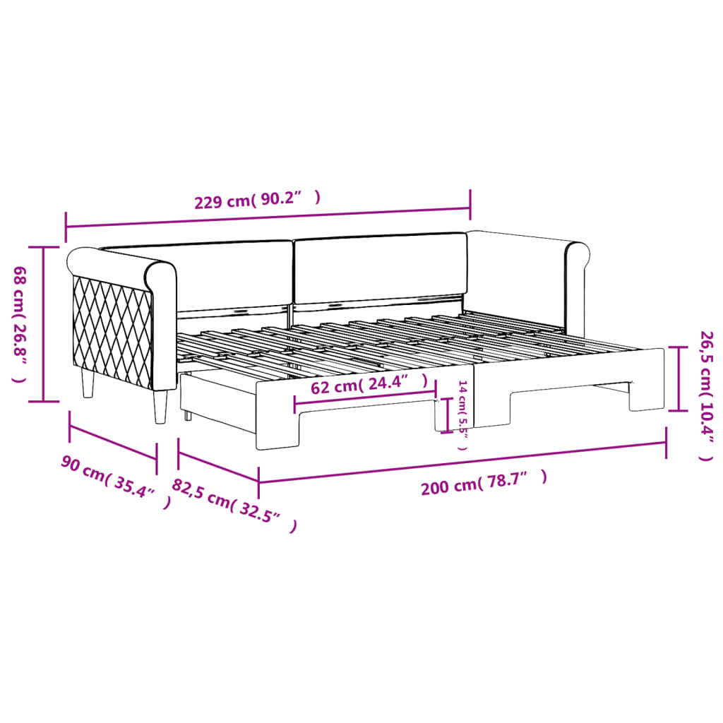 Slaapbank Fluweel Donkergroen 80 x 200 cm met onderschuifbed