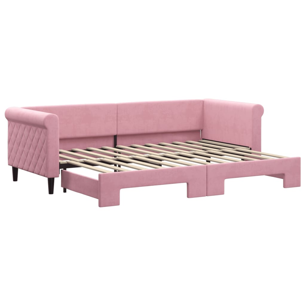 Slaapbank met onderschuifbed 80x200 cm fluweel roze