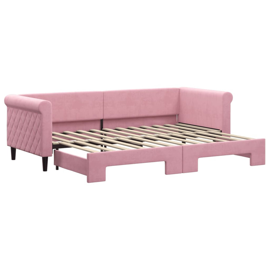 Slaapbank met onderschuifbed 80x200 cm fluweel roze